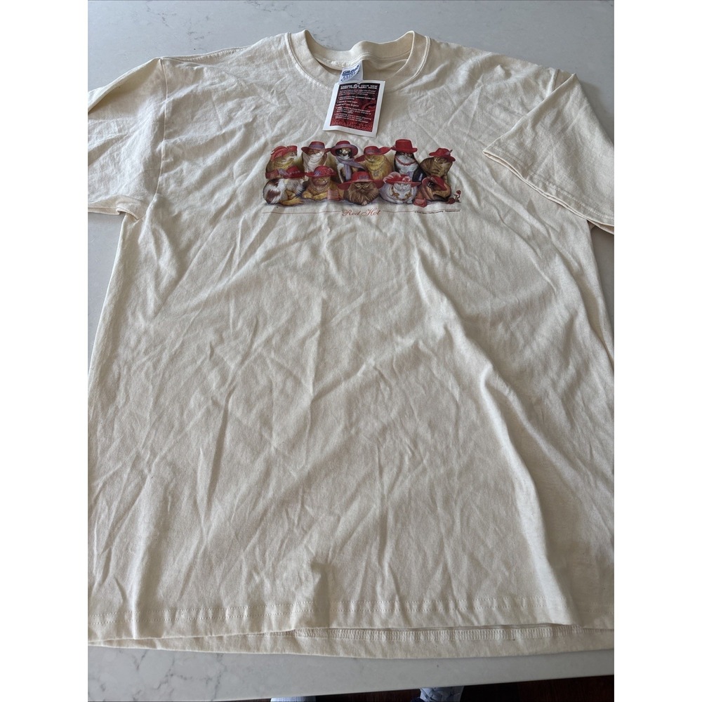 NWT NOS Vintage 90s Quail Hollow Sz XL Red Hot Cats in Hats T Shirt Bryan Moon